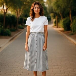 Draper James Womens Black White Striped Midi A-Line Skirt Size XXL(16)